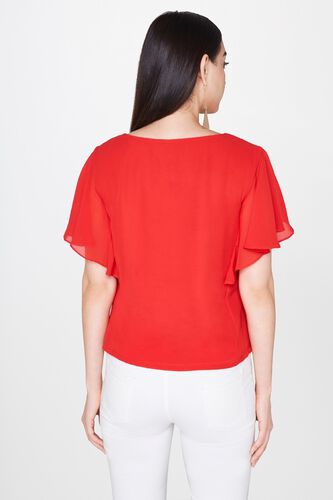 1 - Red Boat Neck Straight Flutter Sleeves Top, image 2