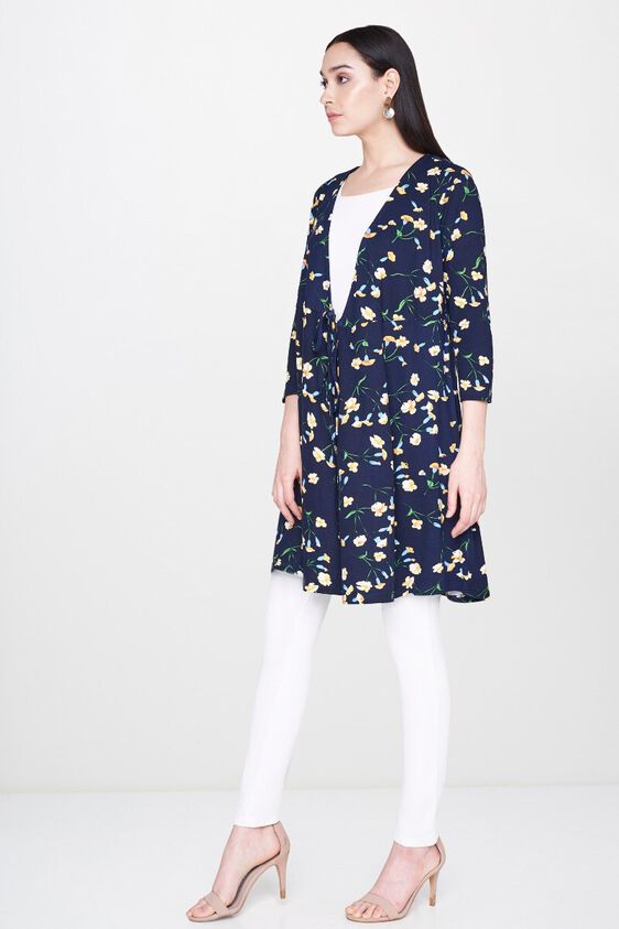 4 - Navy Floral Wrap V-Neck Knee Length Dress, image 4