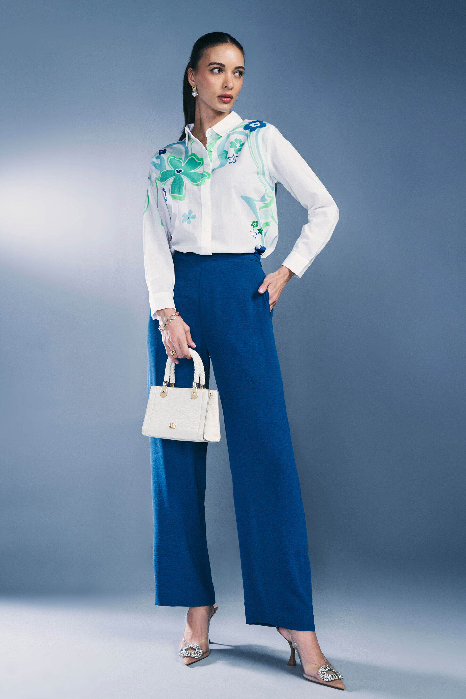 Floral Splash Cotton Shirt, White, image 5