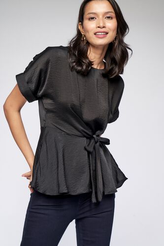3 - Black Solid Peplum Top, image 3