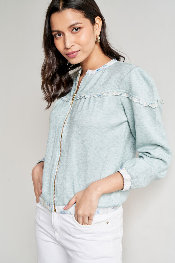 Green Mandarin Collar Jacket, Green, image 3