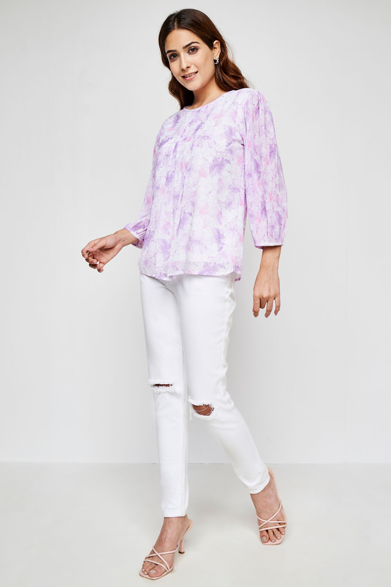 Purple Floral Straight Top, Purple, image 4