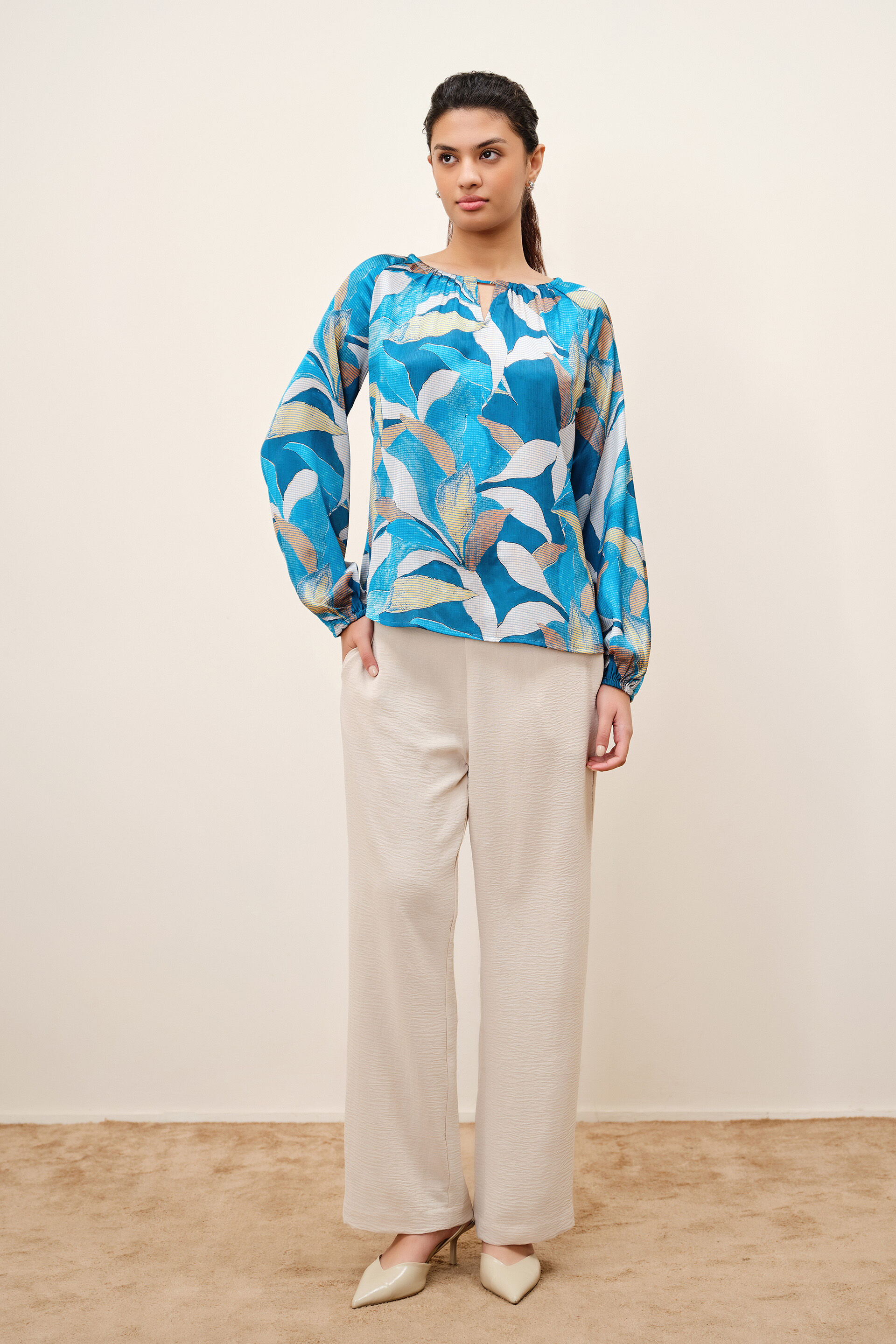 Lunel Satin Top, Teal, image 2