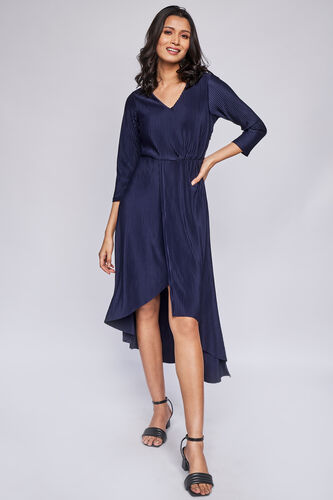 Navy Solid High-Low Dress, Navy, image 2