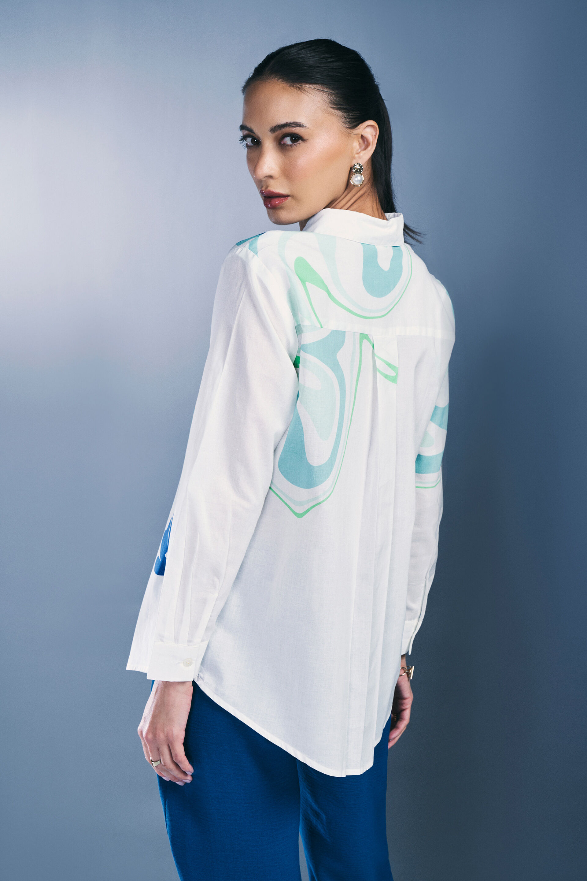 Floral Splash Cotton Shirt, White, image 6