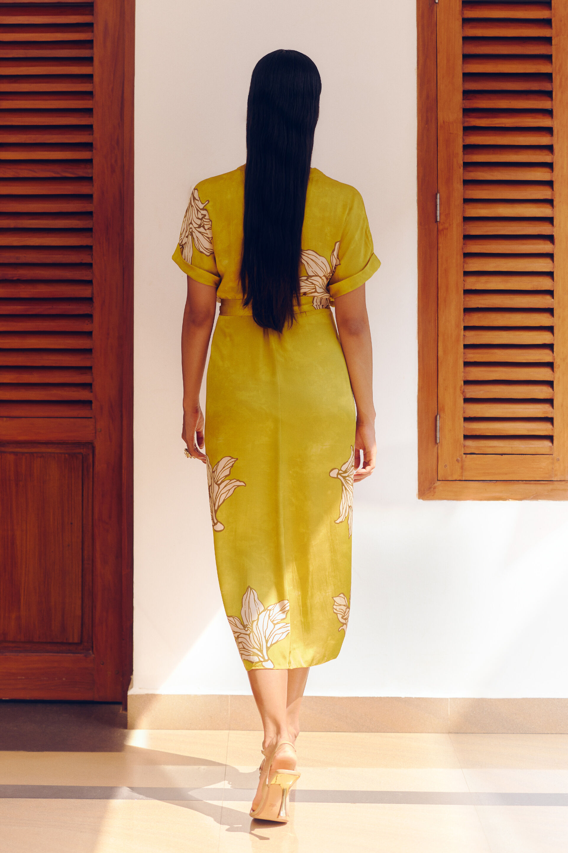Floribunda Drape Dress, Mustard, image 5