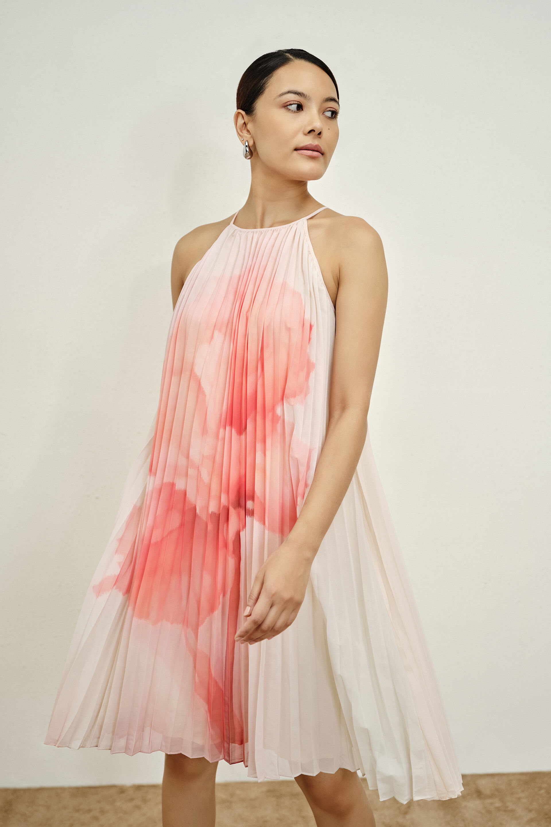 strapless open back dress Gabby Pleated Halter Neck Dress – HASE Clothing Company, LLC