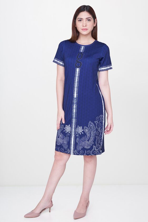 4 - Indigo Abstract A-Line Knee Length Dress, image 4