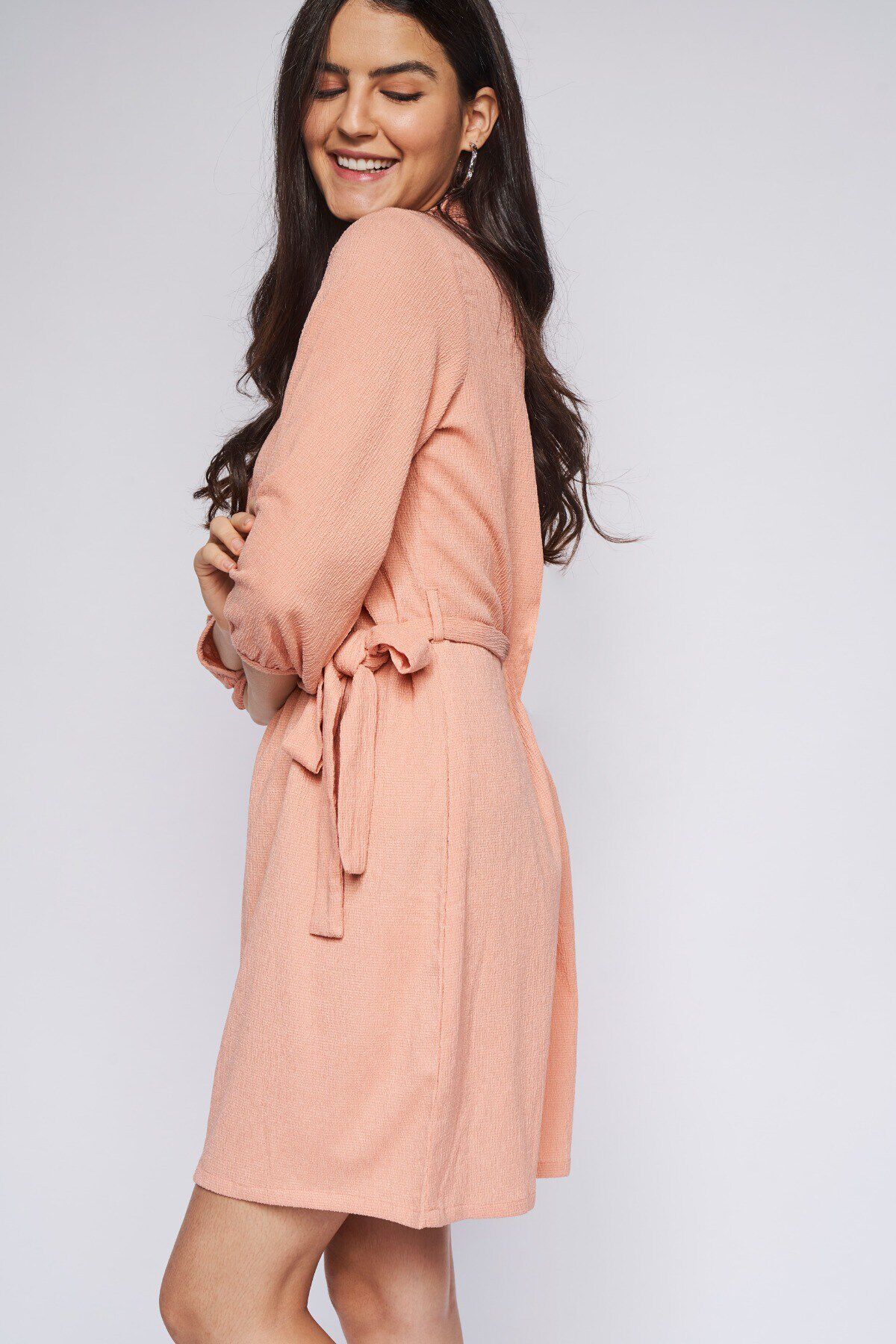 3 - Orange Self Design Straight Dress, image 4