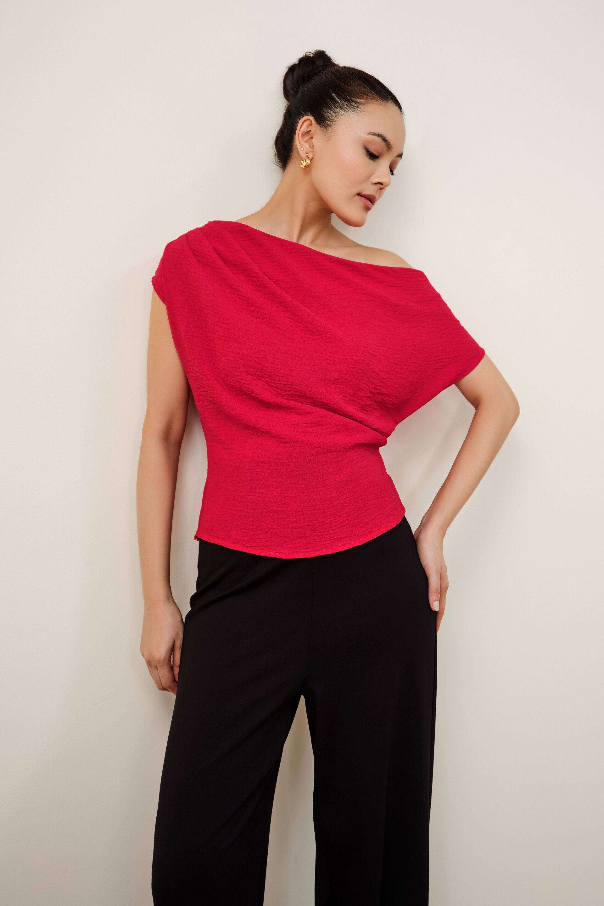 Poppy Red Drop-Shoulder Top, Red, image 2