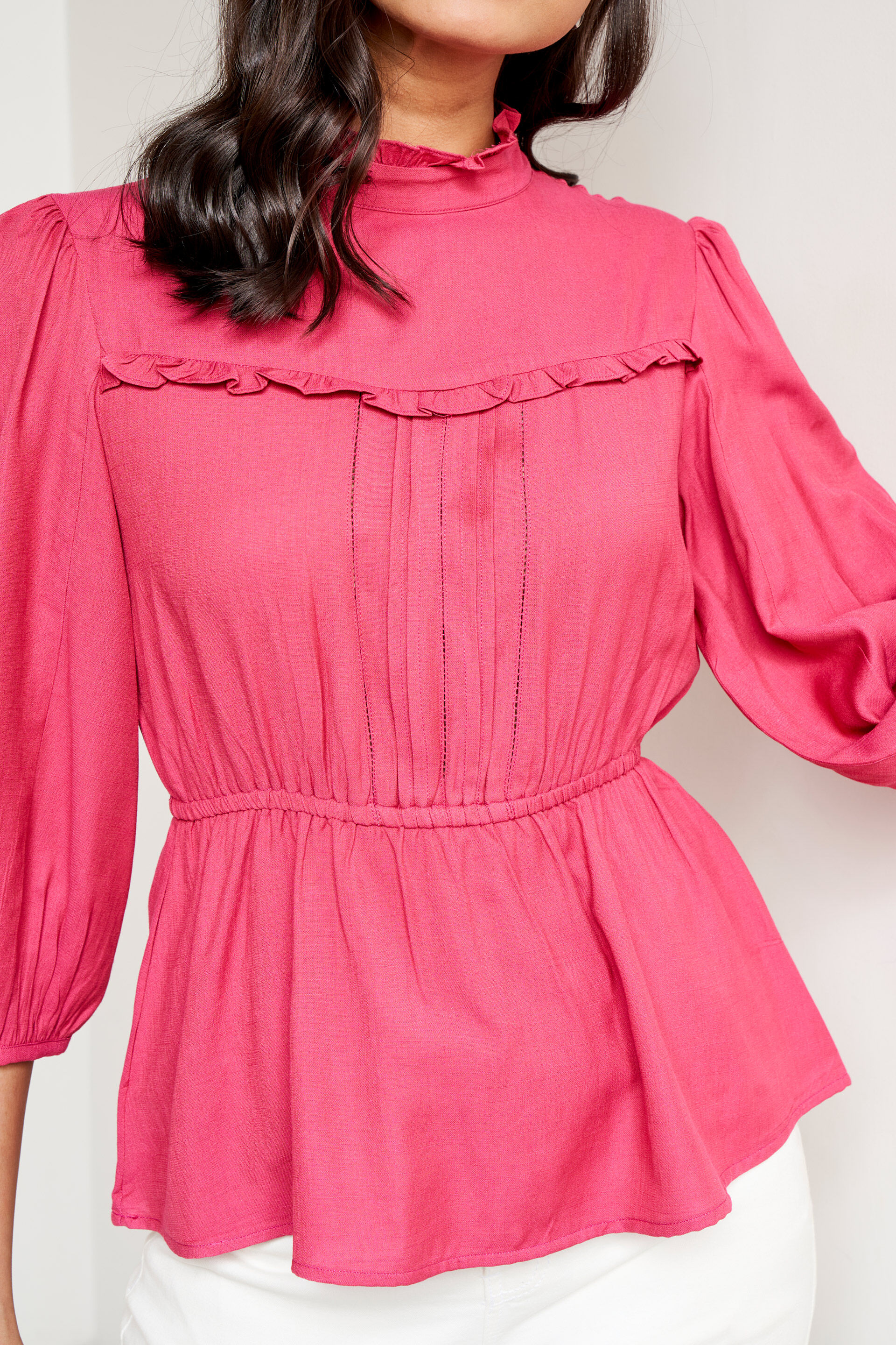 Cranberry Solid Flounce Top, Cranberry, image 6