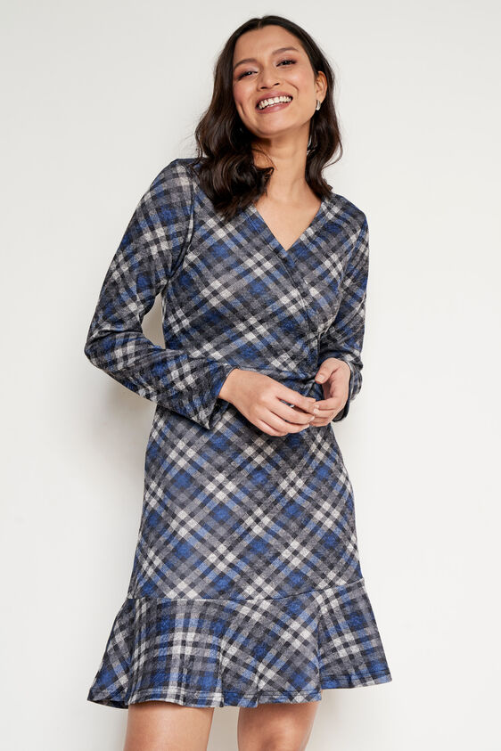 Grey Checks Flounce Dress, Grey, image 1
