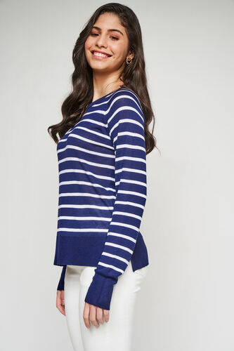 Indigo Stripes Straight Top, Indigo, image 3