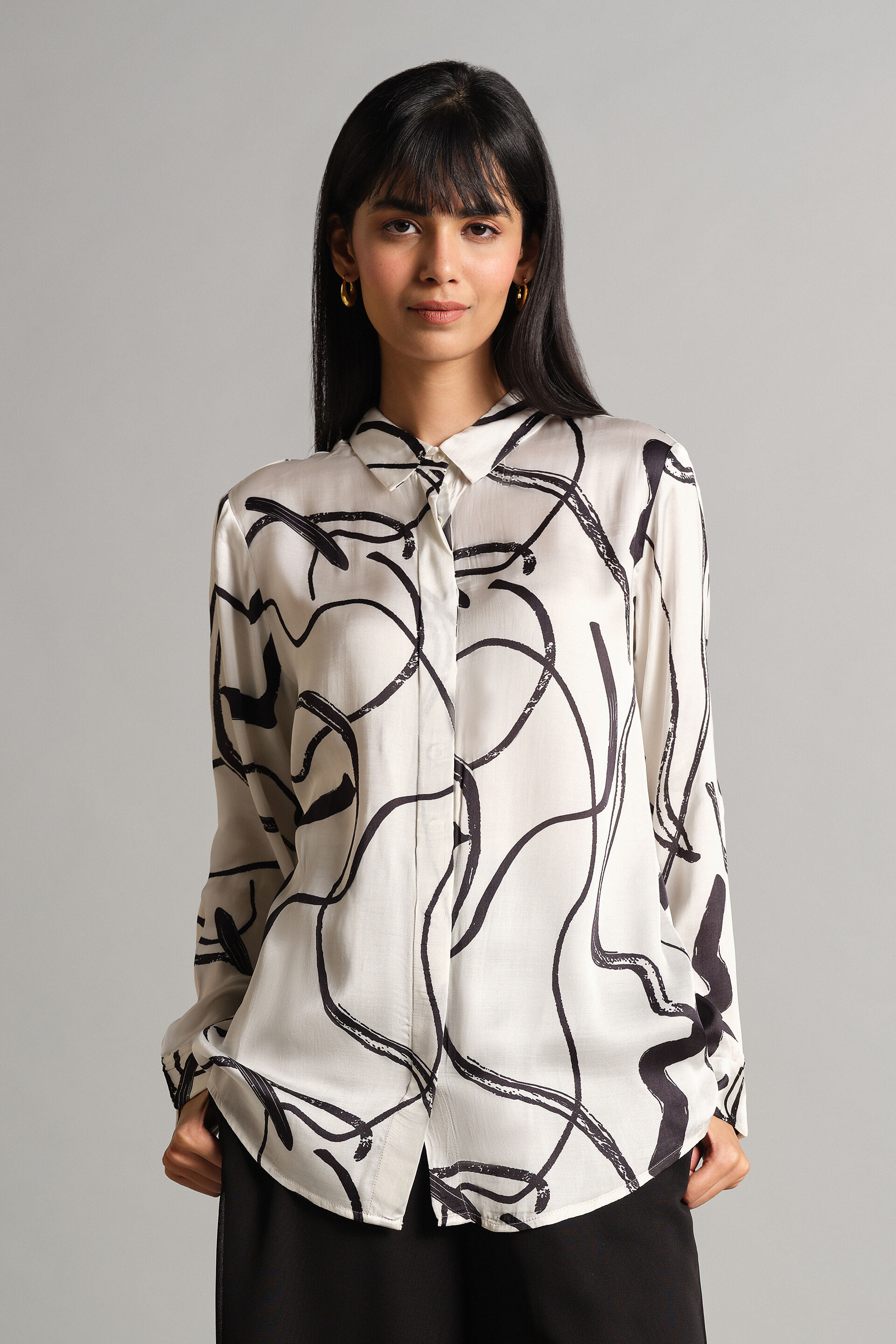 Abstract Curve Shirt, White, image 1