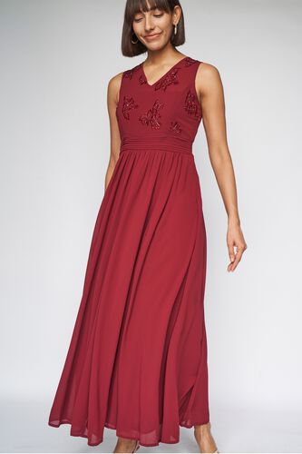 3 - Wine Solid Fit and Flare Gown, image 3