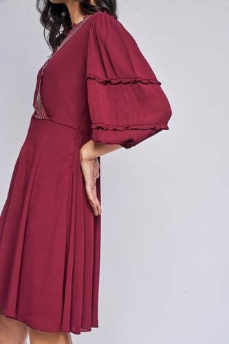 Wine Solid Flared Dress, , image 5