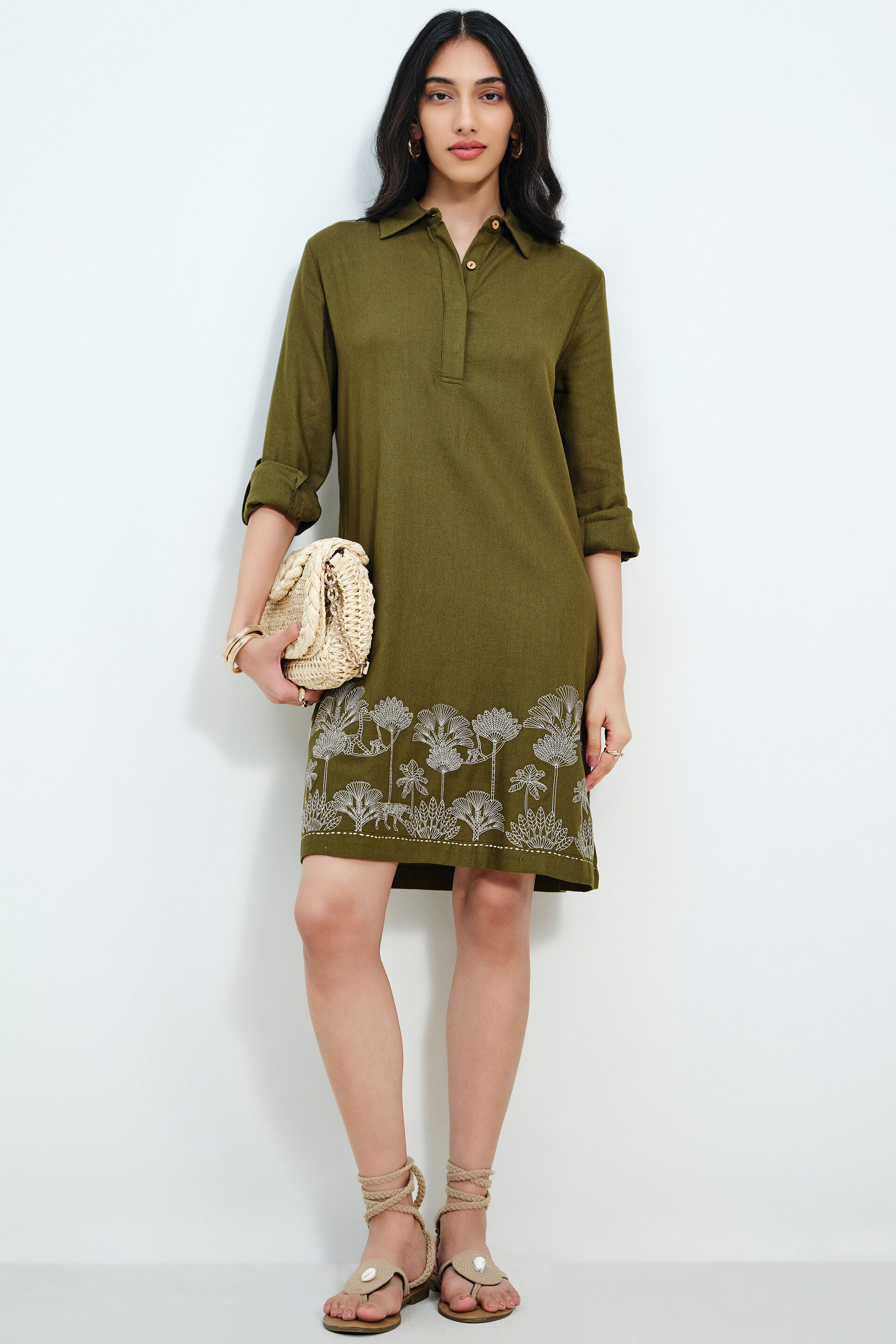 Olive Breeze Embroidered Dress, Olive, image 2