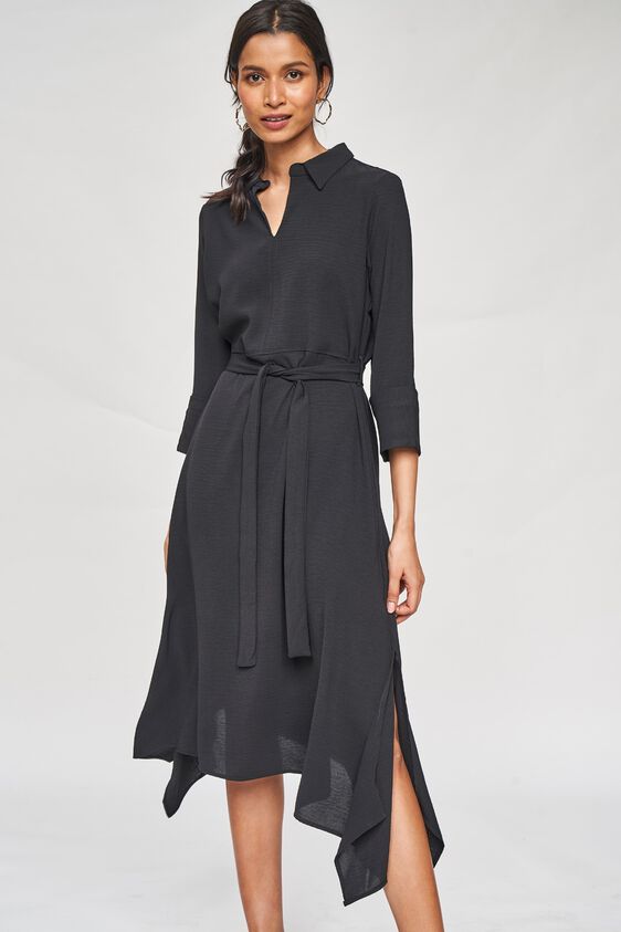 4 - Black Solid A-Line Dress, image 4