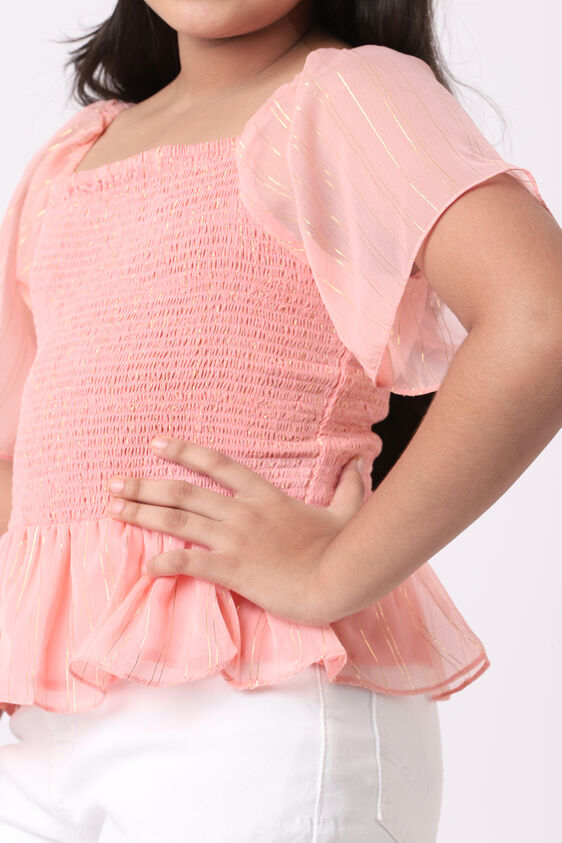 Coral Stripes Flounce Top, Coral, image 5