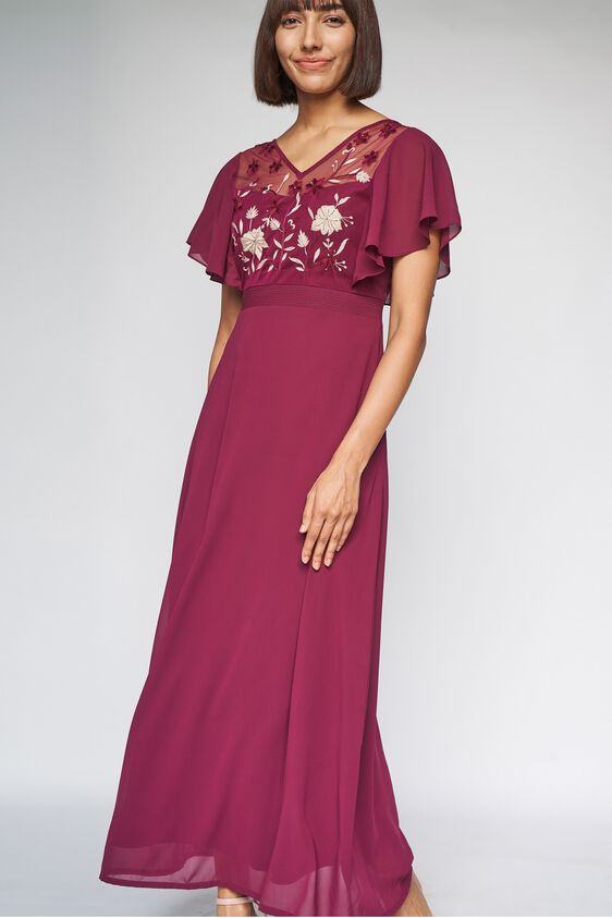 1 - Wine Solid Fit and Flare Gown, image 1