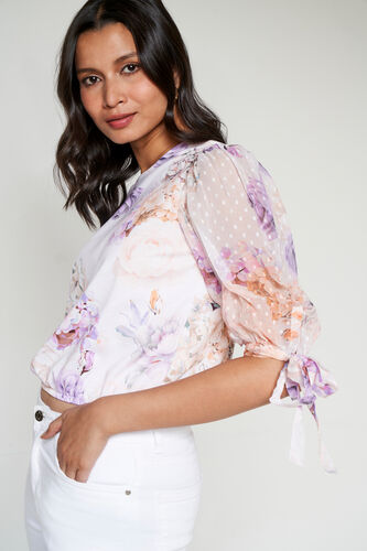 Peach And Orange Floral Flounce Top, Peach, image 5