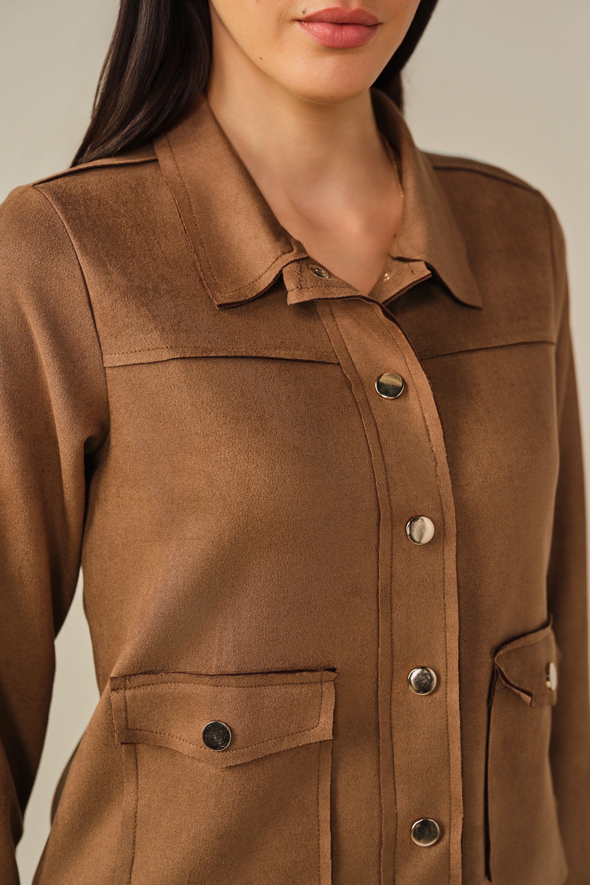Solid Suede Jacket in Brown, Brown, image 2
