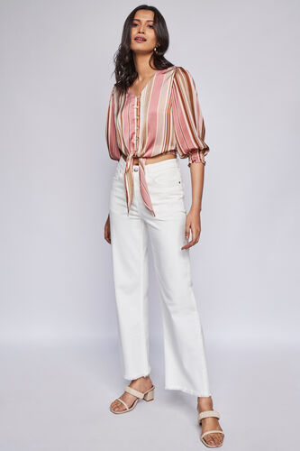 Cream Stripes Curved Top, Cream, image 2