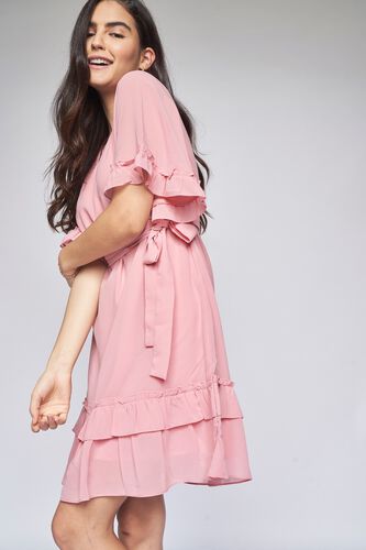 1 - Pink Solid Fit & Flare Dress, image 1