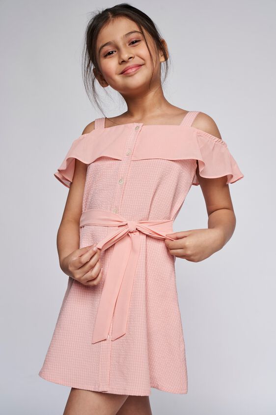 4 - Pink Self Design Flared Dress, image 4