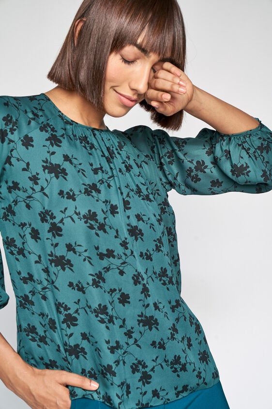 4 - Green Floral Printed Blouson Top, image 4