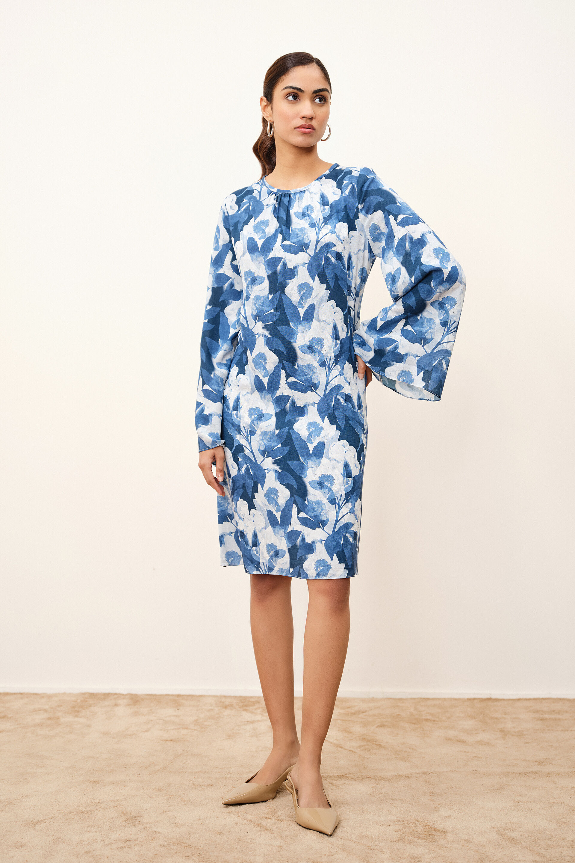 Esther Blue Printed Dress, Blue, image 1