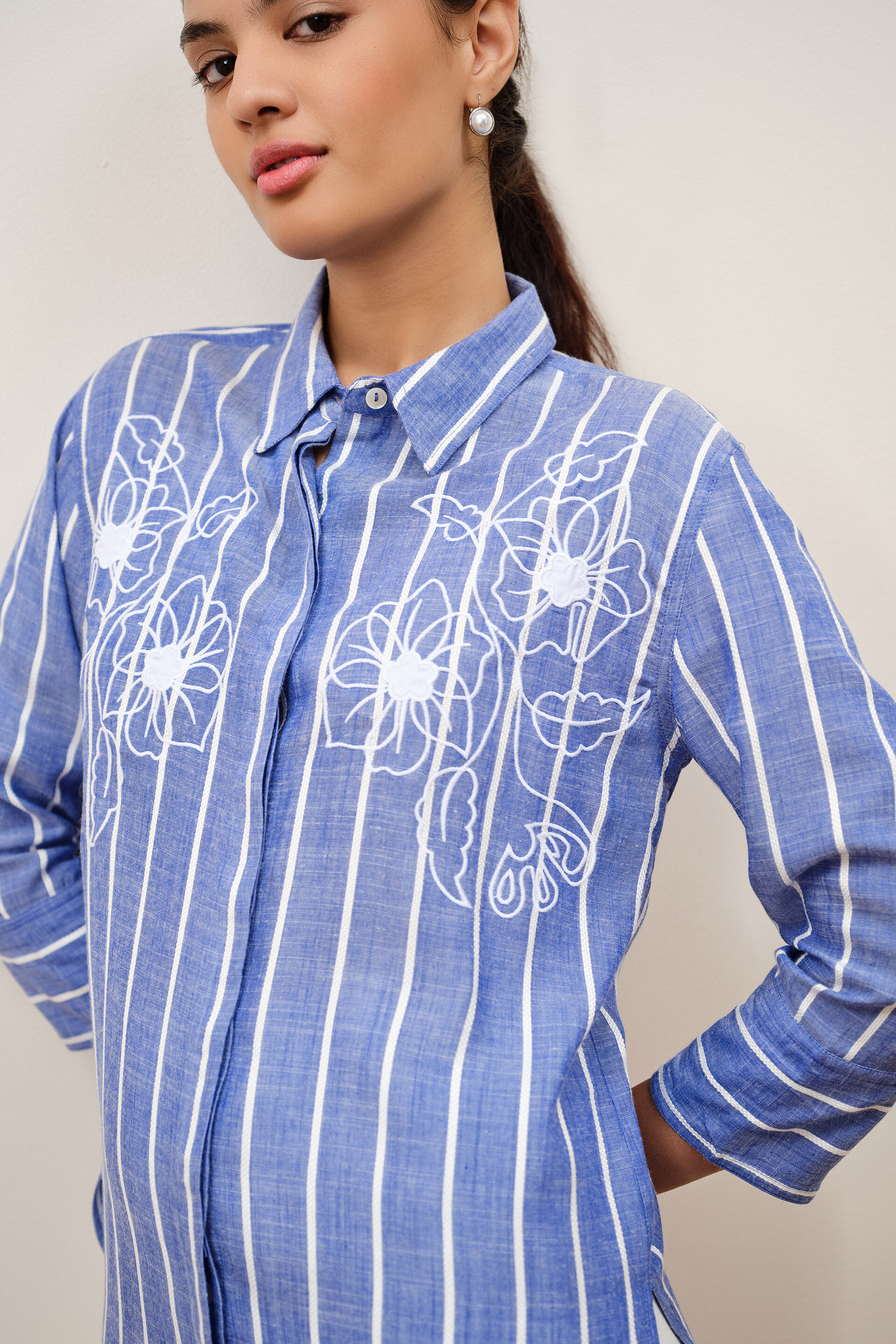 Isola Embroidered Blue Shirt, Blue, image 4