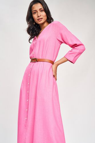 4 - Pink Solid Fit And Flare Dress, image 4