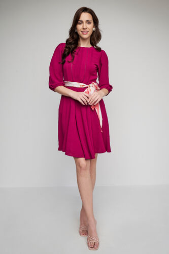 Magenta Solid Flared Dress, Magenta, image 3