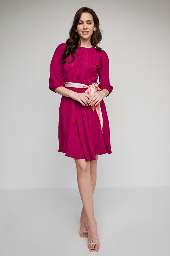 Magenta Solid Flared Dress, Magenta, image 3