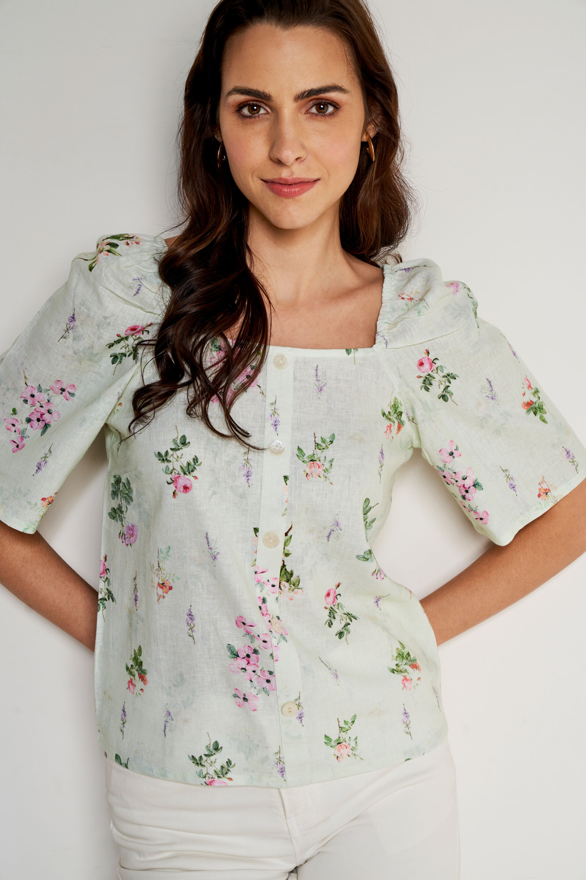 Mint Floral Blouson Top, Mint, image 3