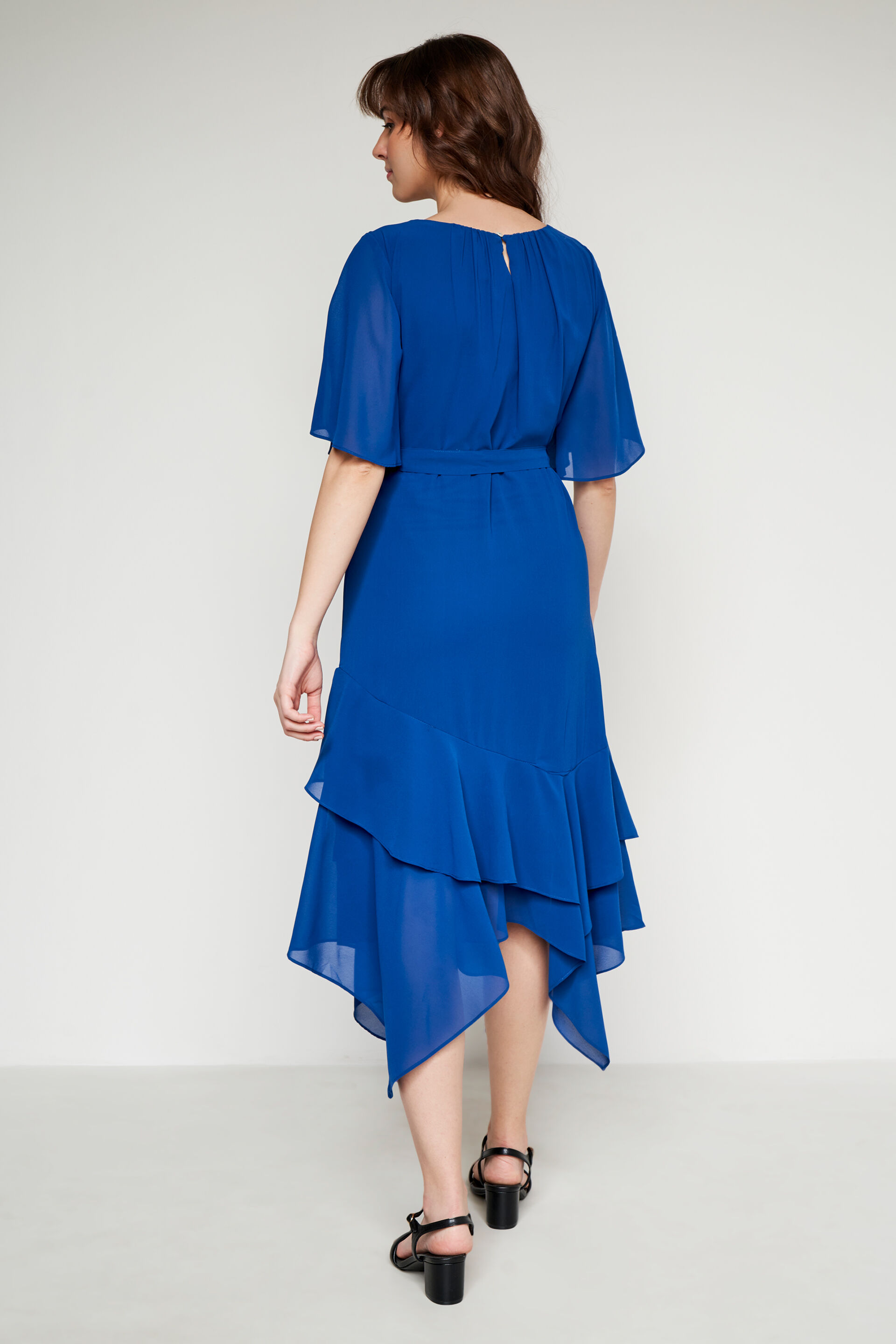 Navy Solid Asymmetric Dress, Navy Blue, image 5