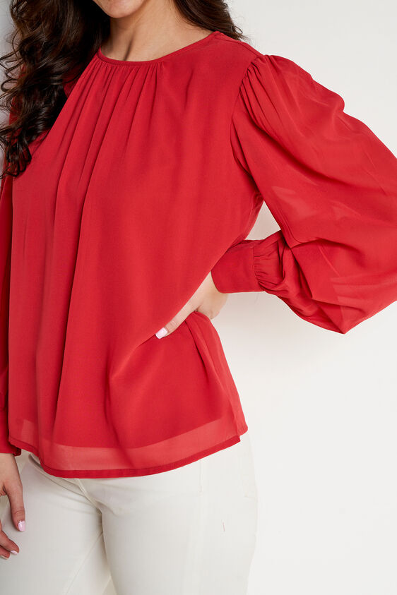 Red Solid Gathered Top, Red, image 6