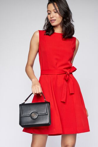 1 - Red Solid Flared Dress, image 1
