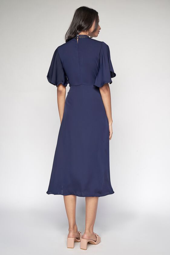 5 - Navy Blue Solid Fit and Flare Dress, image 5