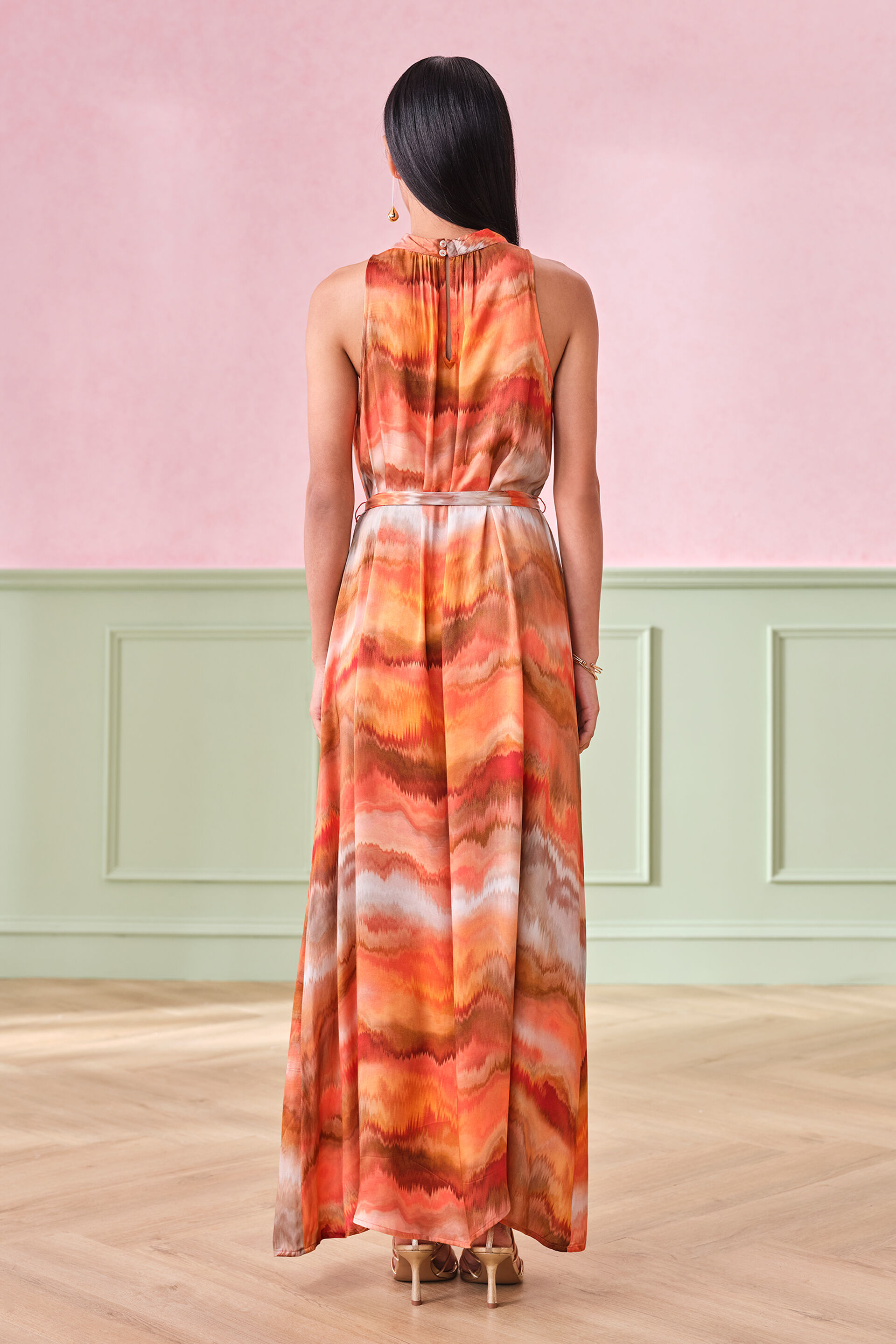 Sunset Serenade Viscose Maxi Dress, Orange, image 6