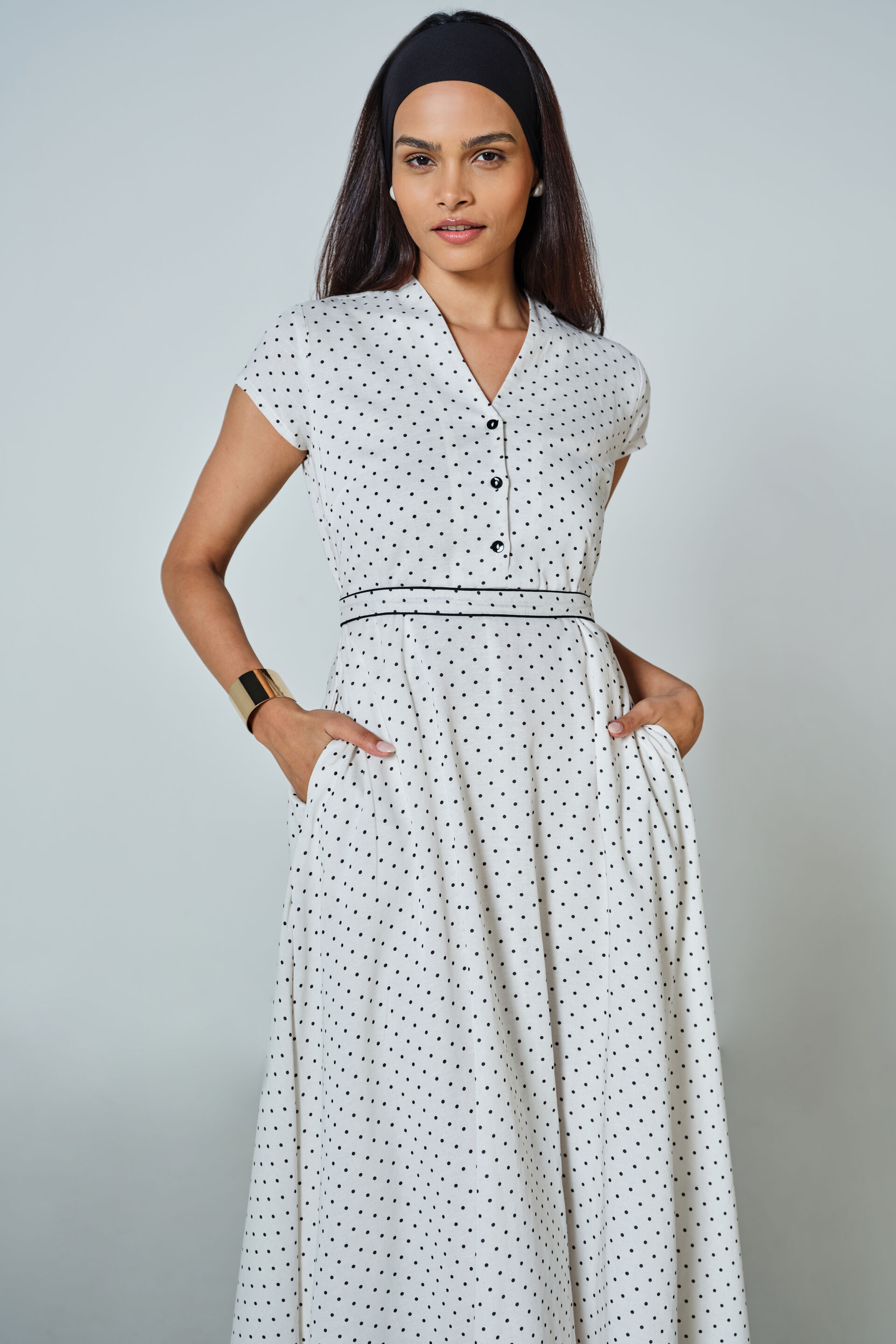 The Cool Polka Asymmetrical Dress, White, image 3