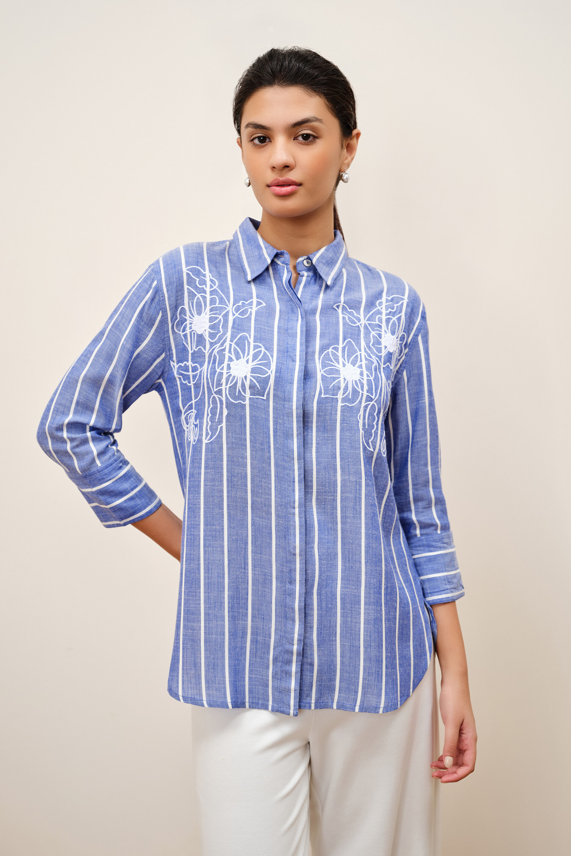 Isola Embroidered Blue Shirt