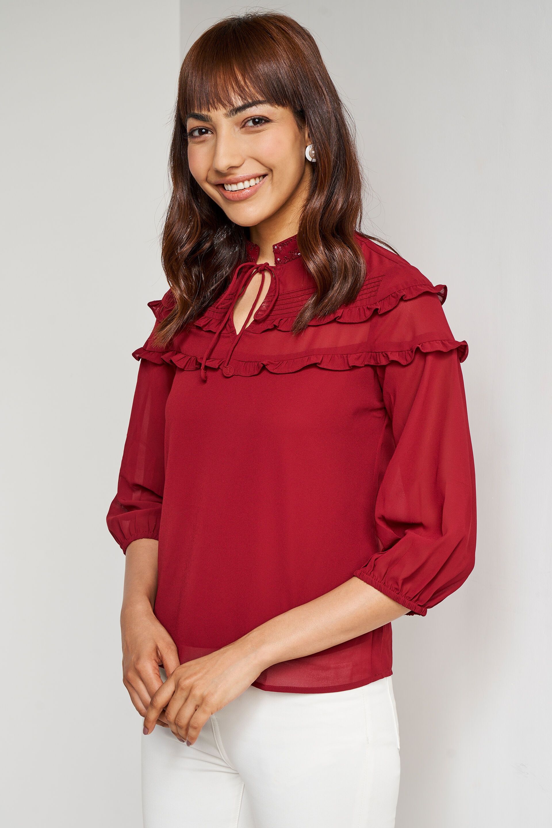 Maroon Solid Flared Top, Maroon, image 1