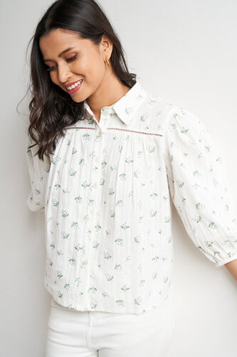 White Floral Straight Top, White, image 2
