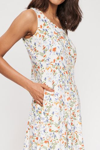 5 - White Floral Printed A-Line Dress, image 5