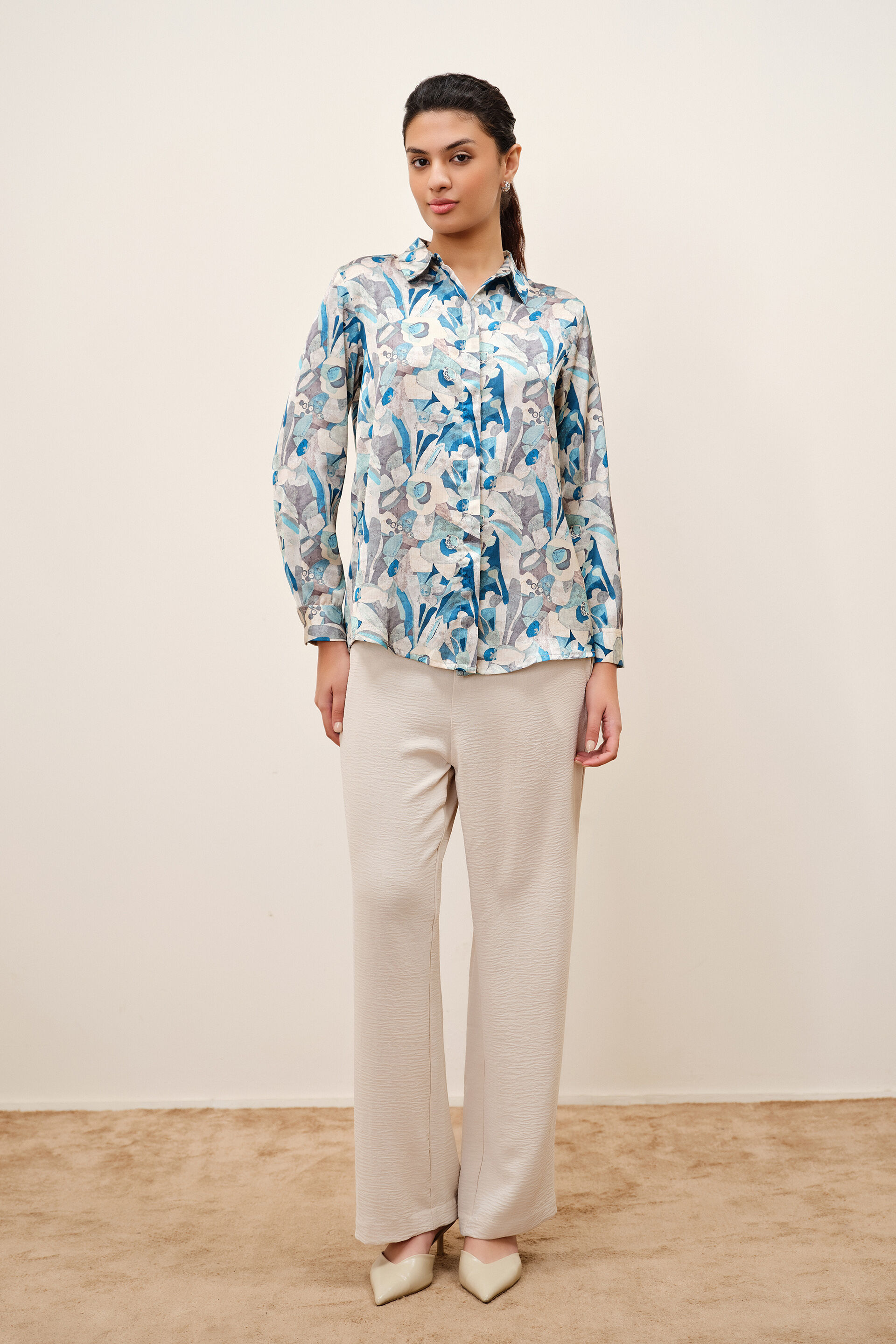 Reba Satin Shirt, Green, image 2