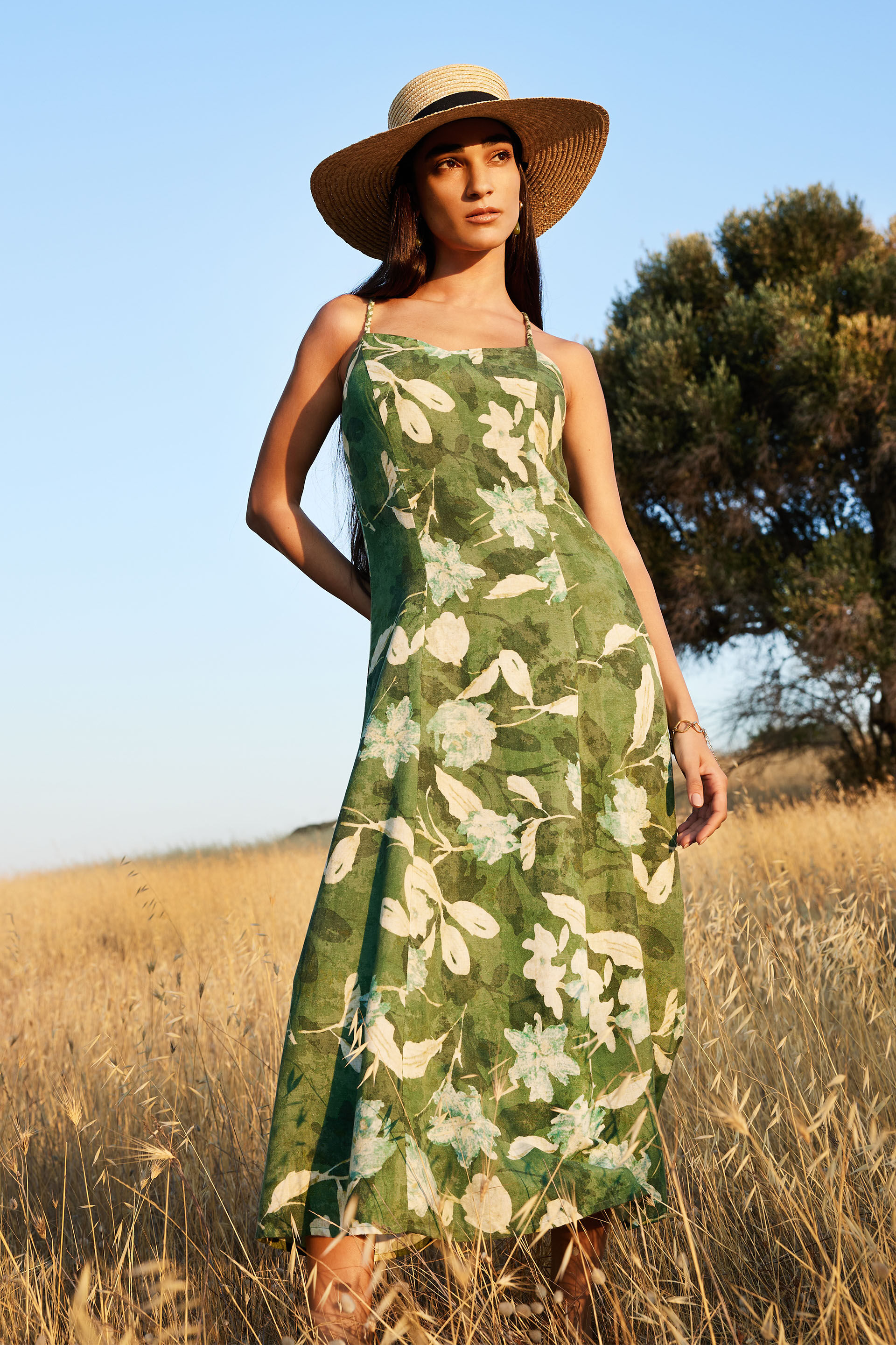 Freesia Flared Dress, Green, image 2