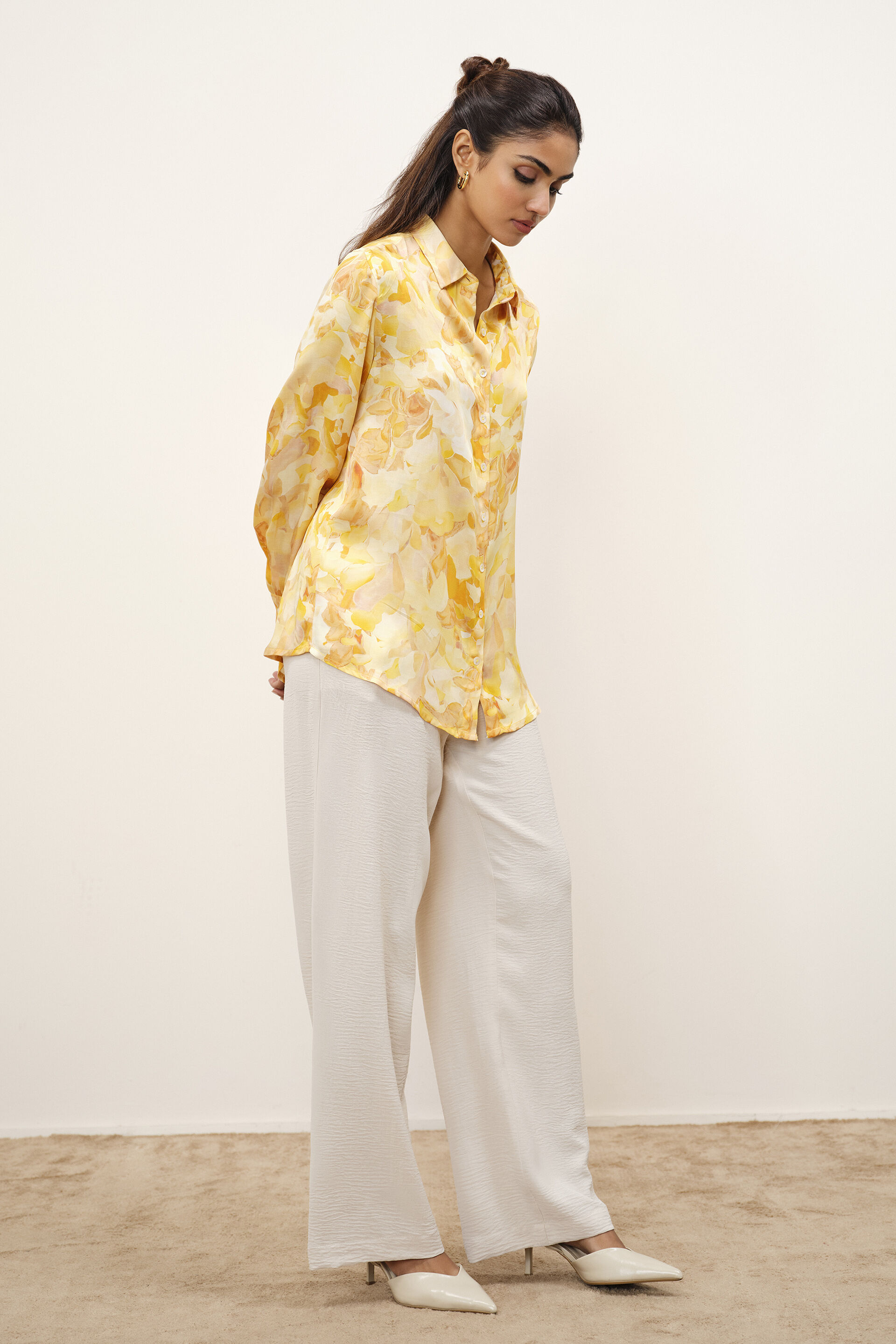 Yellow Modal Printed Shirt, Yellow, image 3