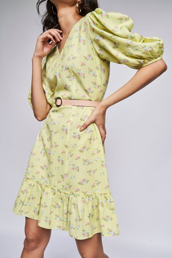 Lime Green Floral Flounce Dress, , image 4